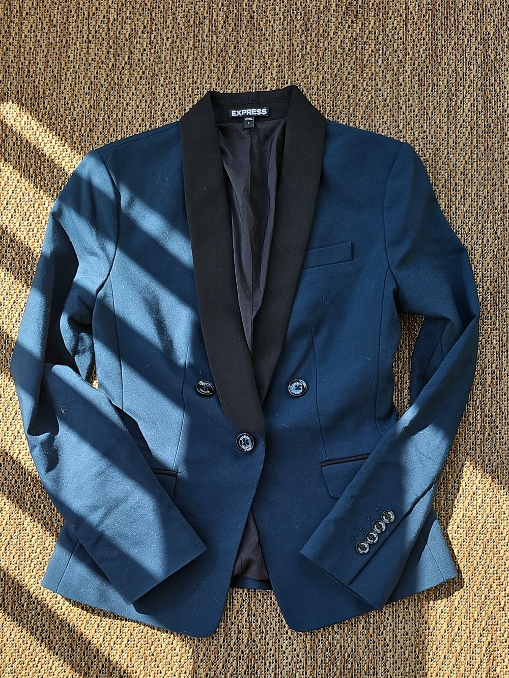 Express Women's Navy Blazer with Black Shawl Lapel